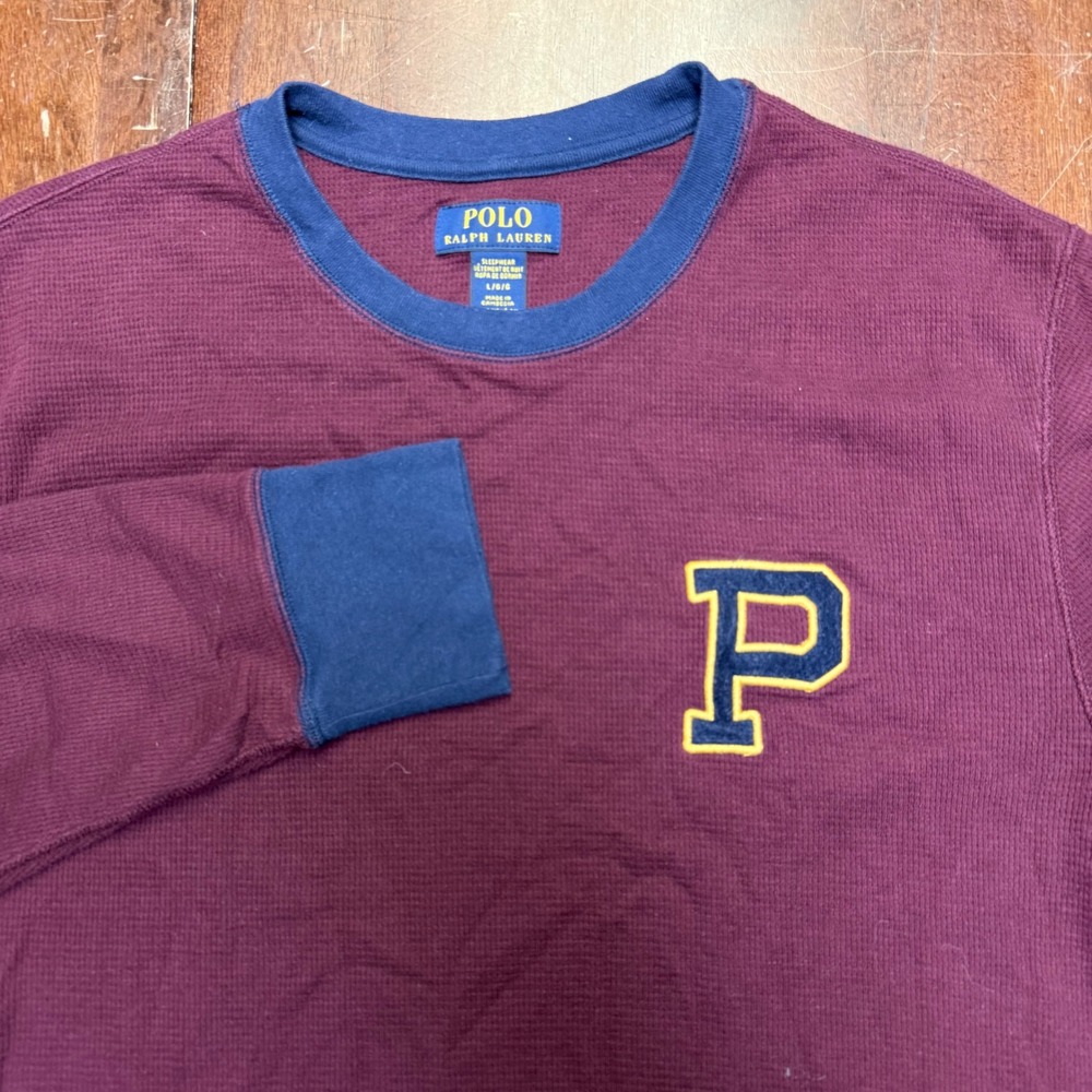 Polo Ralph Lauren Mens Large Burgundy Waffle Knit Thermal P Patch Shirt